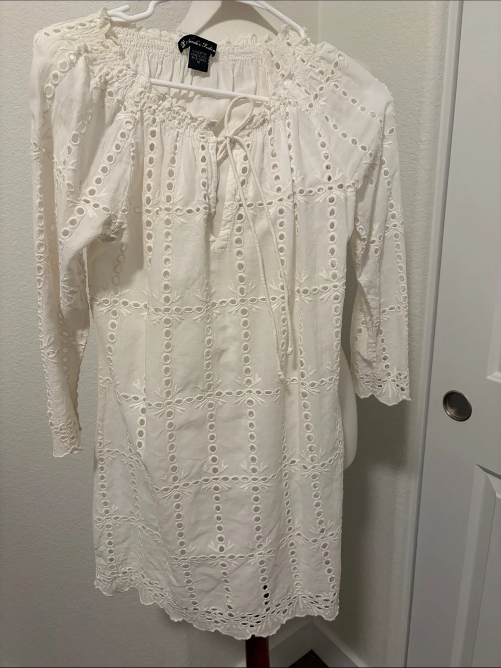 Thread & Supply White Eyelet Long-Sleeve Peasant Dress